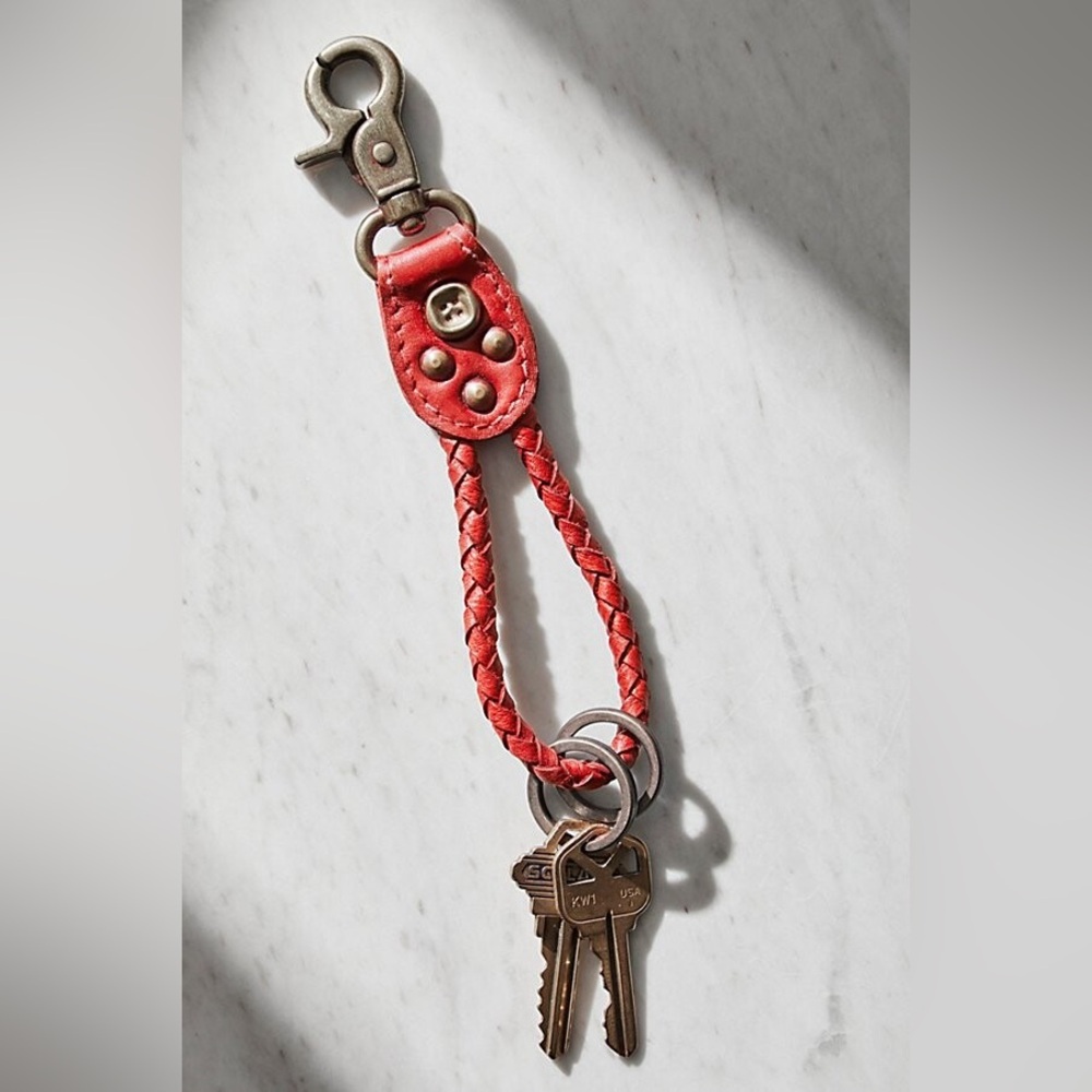 Free People Everyday Keychain 🔥 red braided leather